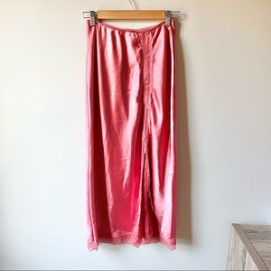 Hot pink satin affect Topshop lace trimmed midi skirt